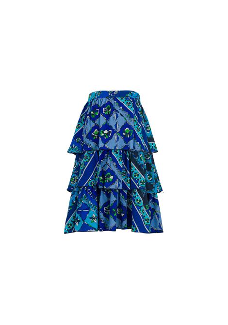 Gonna Lunga Balze Con Stampa Festa Blu EMILIO PUCCI JUNIOR | PW7A34-K0221621MC